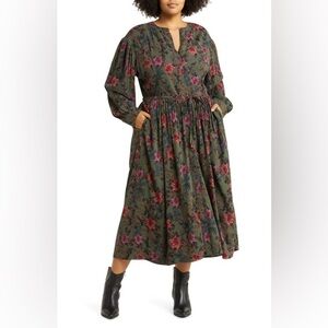 NWOT Treasure & Bond Floral Print Tie Waist Long Sleeve Maxi Dress- NO BELT